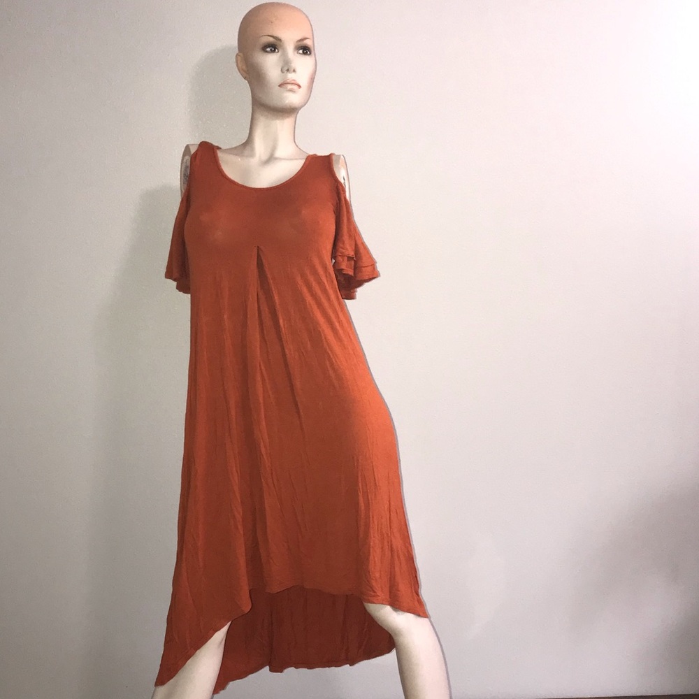Burnt Orange Cold Shoulder Maxi Dress